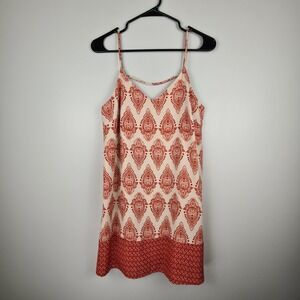 Soprano Women's Geometric Print Dress Spaghetti Strap S Lined Cream Red Eclectic